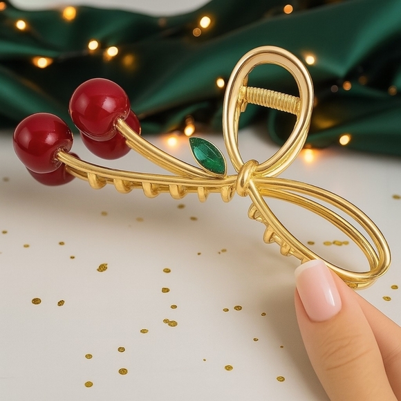 🆕️Cherry Hair Claw Clip Non-Slip Bow-Knot 🍒 Metal Hair Clip for Women & Girls - Picture 13 of 14